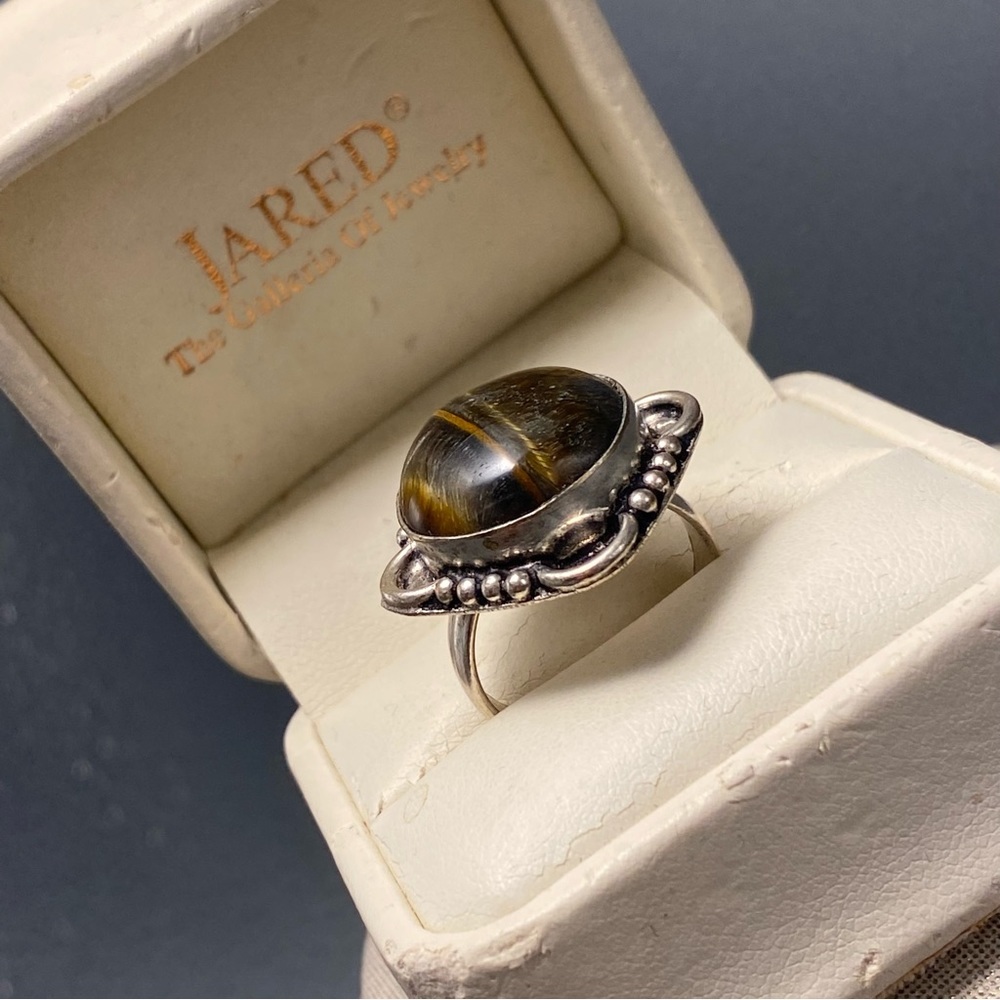 Silver Tigers Eye vintage style ring 7